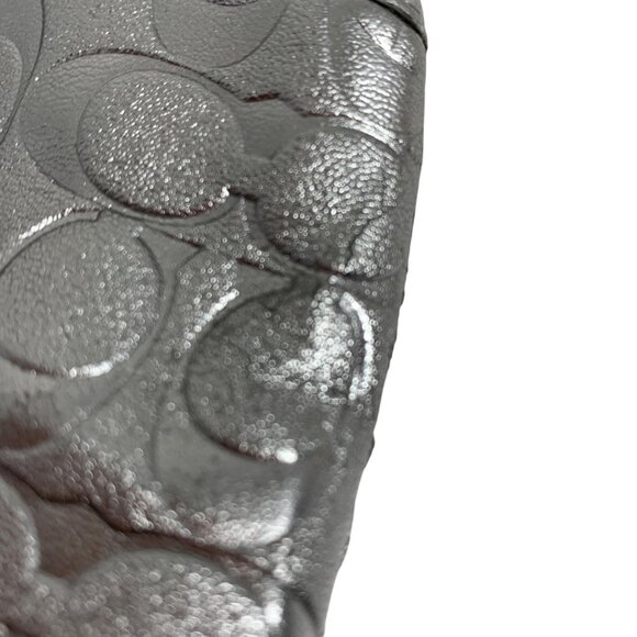 Coach Metallic Silver Corner Zip Wristlet Clutch Wallet Signature Leather Heart - Picture 10 of 11